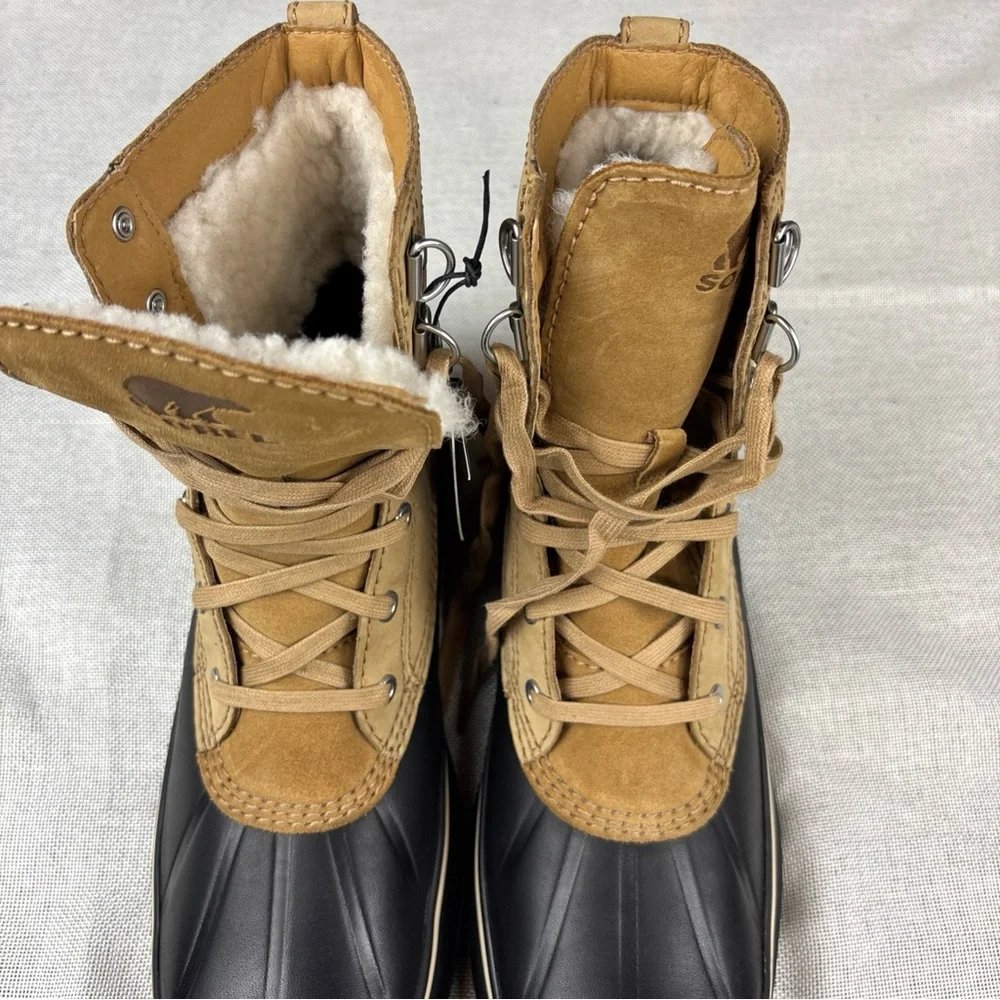 Sorel Tan and Black Lace-Up Rain & Snow Boots